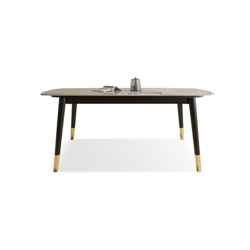 Black + Gold Rectangular Sintered Stone + Solid Wood Dining Table, 29.53"H x 55.12"L x 31.5"W