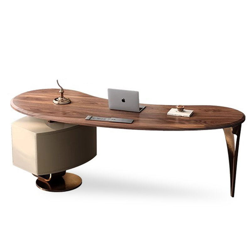 Bureau avec pieds en métal et armoire enveloppée en similicuir, H 29,5 po x l 78,7 po x P 30,3 po