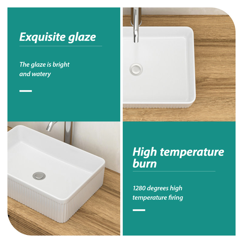 Stain Ceramic Rectangular Bathroom Sink - White, Modern Look, Easy To Clean White For Modern, Stylish, Stains And Acids