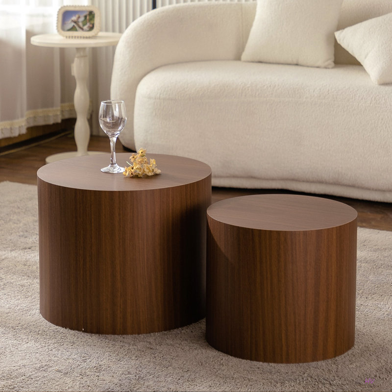 Nesting Coffee Table Set Of 2 Round Wooden Coffee Tables Circle Modern Table For Small Space Living Room Bedroom Accent End Side Table