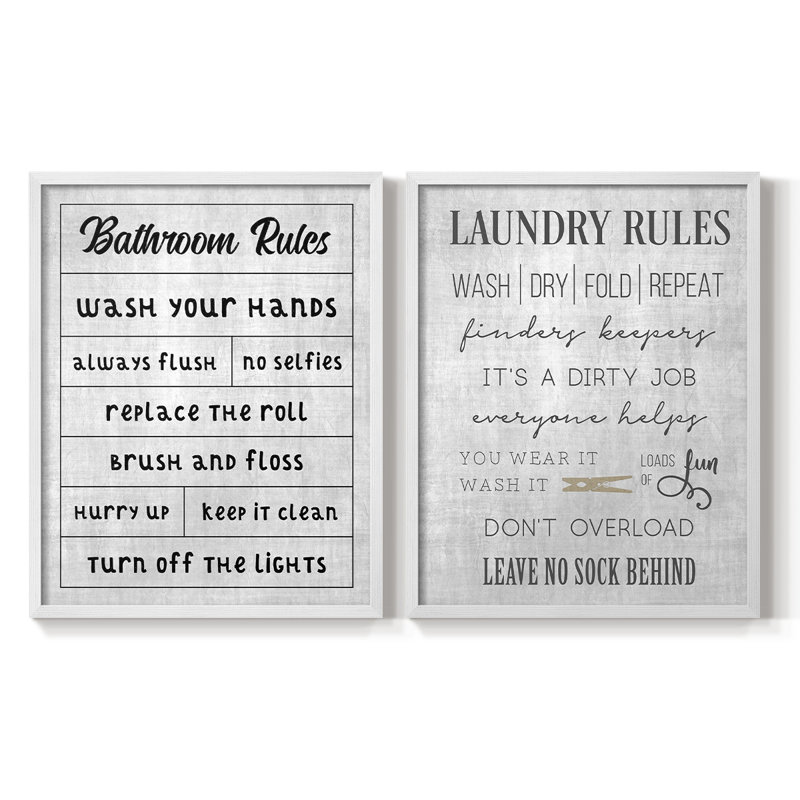 «Simple Bathroom Rules» - Impression encadrée de qualité supérieure - Prêt à être accroché - Aucun clou requis - Aucun clou requis