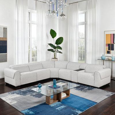 Wycombe 137.5" Modern & Contemporary 6-Piece Power Reclining Sectional - Chenille Sectional with power headrests, USB & power outlets, and convenient console with cup holders.