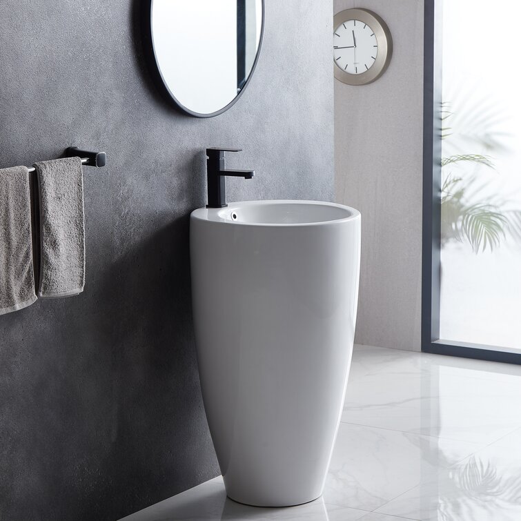 Gibbous 33.5" H Vitreous China Circular Pedestal Bathroom Sink with Overflow