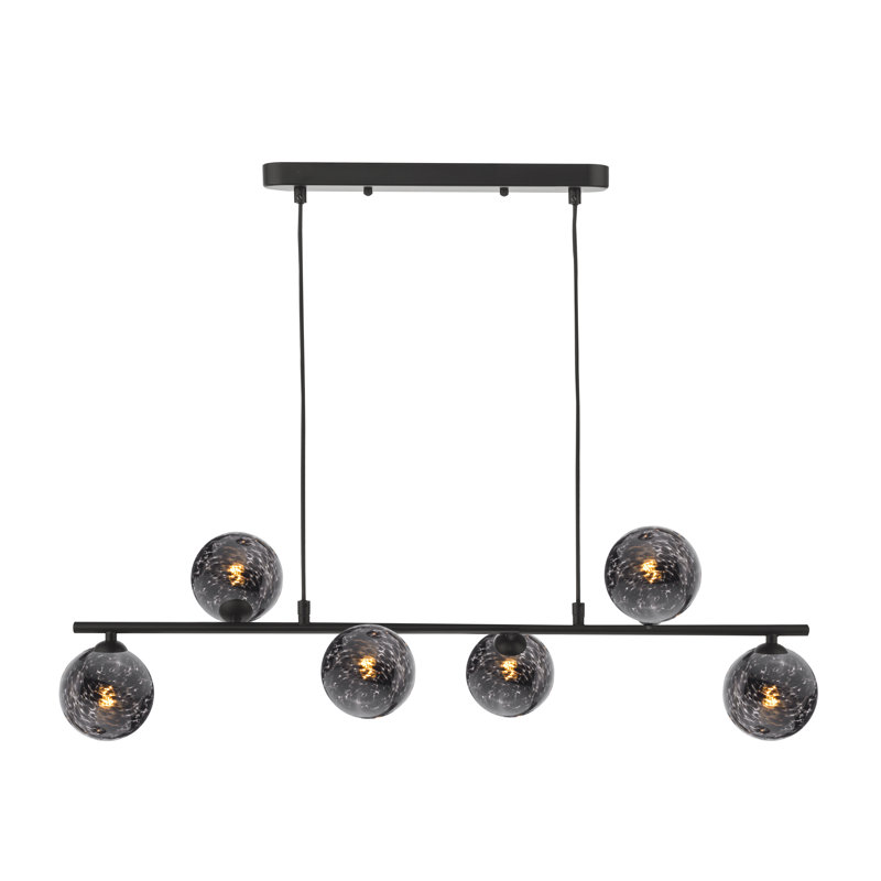Spiral 6LT BAR PENDANT GLS, Matt Black/Black, 150cm H x 82.5cm W x 82.5cm D