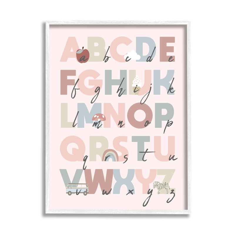 ba-946-Framed Pink Pastel Alphabet Chart by Lil' Rue Wrapped Canvas Print, 20" H x 16" W x 1.5" D