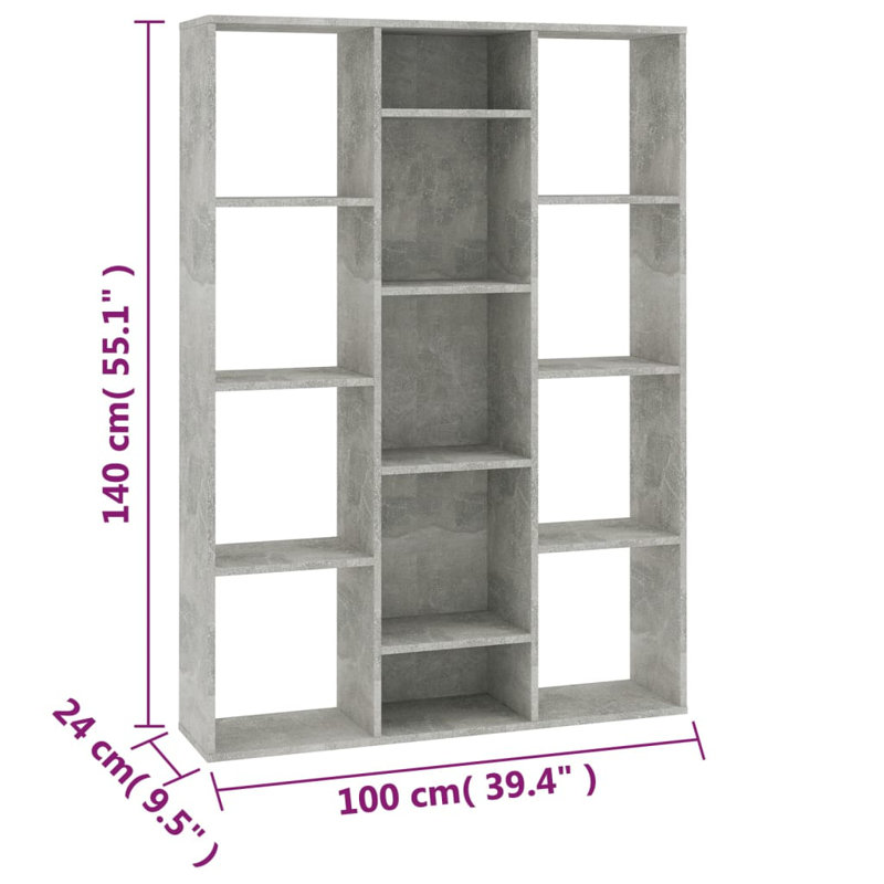 Nickens 140cm H x 100cm W Standard Bookcase, Concrete Grey