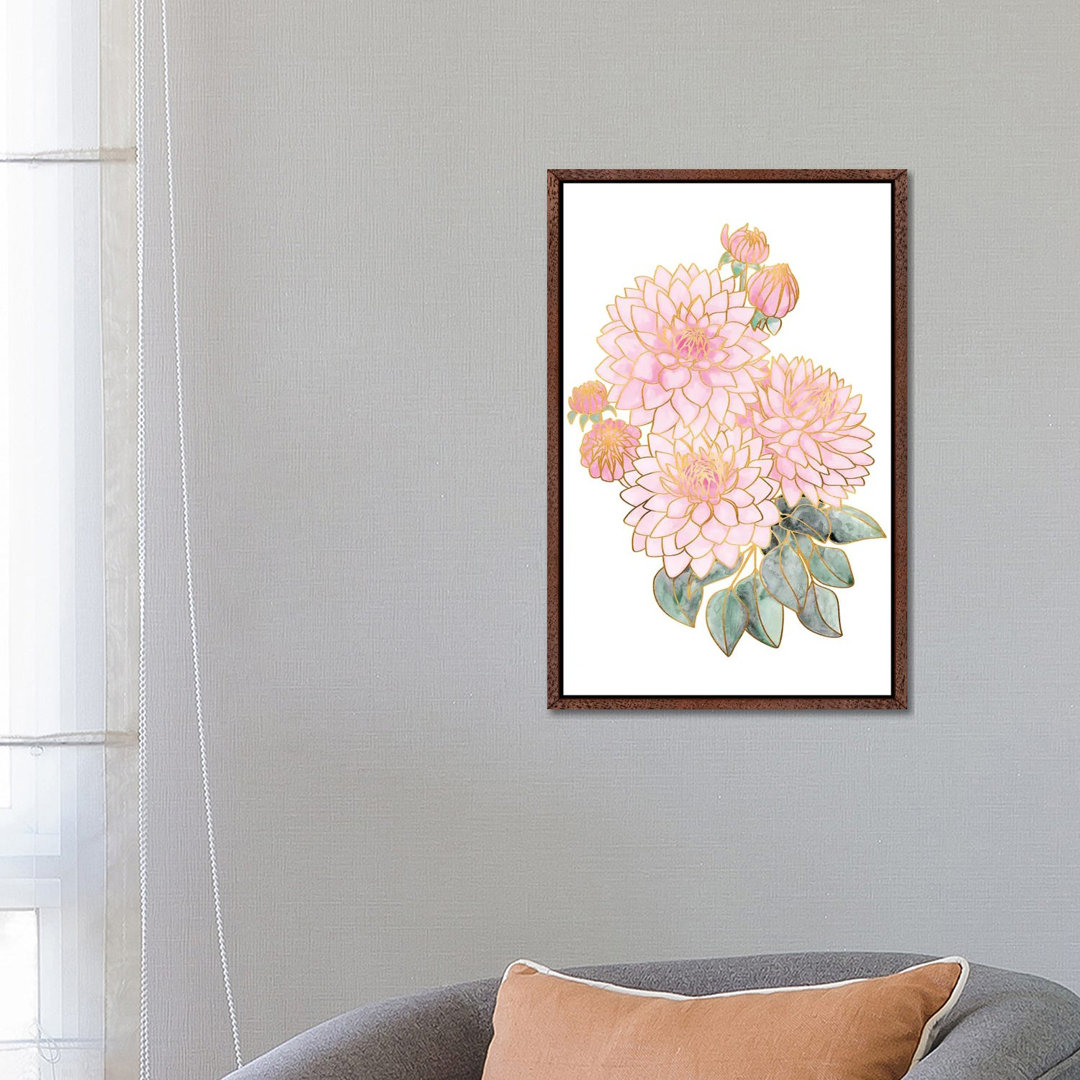 Pacey Dahlien Bouquet In Pink Aquarell von Blursbyai - Galerie-verpackt Leinwand Giclée auf Leinwand