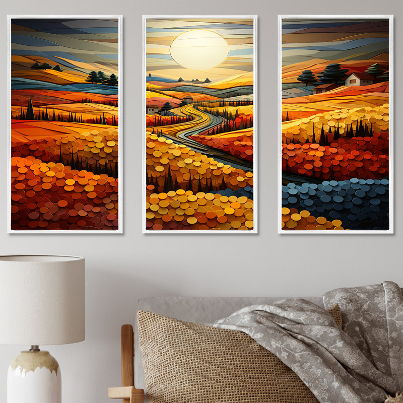 «Countryside Fusion Unveilé II», ensemble d'art mural sur toile, Cadre flottant blanc, H 28 po x l 36 po x P 1 po