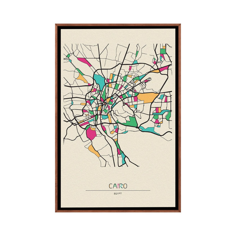 Cairo, Egypt Map by Ayse Deniz Akerman - Floater Frame Print on Canvas