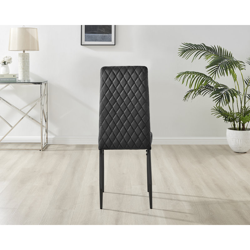 Kylooe Modern Sleigh Style Dining Table Set With 6 Luxury Quilted Velvet Dining Chairs, Black/Black, Brown Wood/Black