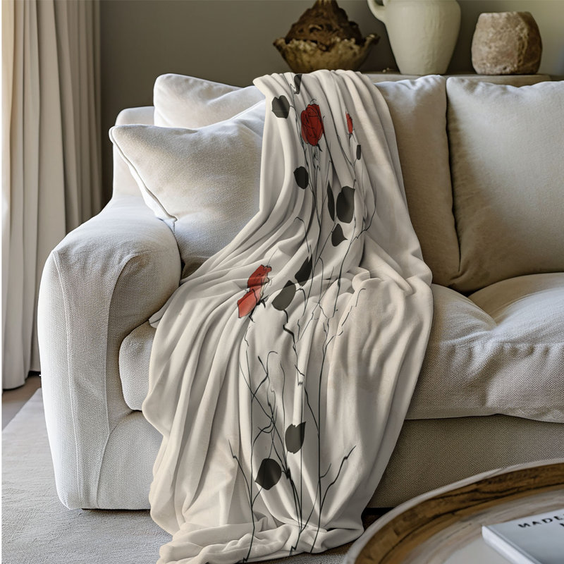 Motifs floraux simples - couverture en sherpa de qualité supérieure 1 pièce, Grand lit