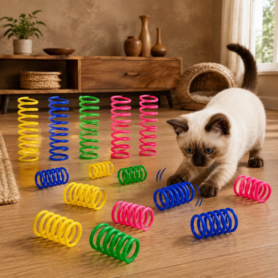 20-Pack Colorful Plastic Cat Springs, 2.4 mm Thick Interactive Toys for Indoor Cats and Kittens to Swat, Chase, Bite, and Pounce