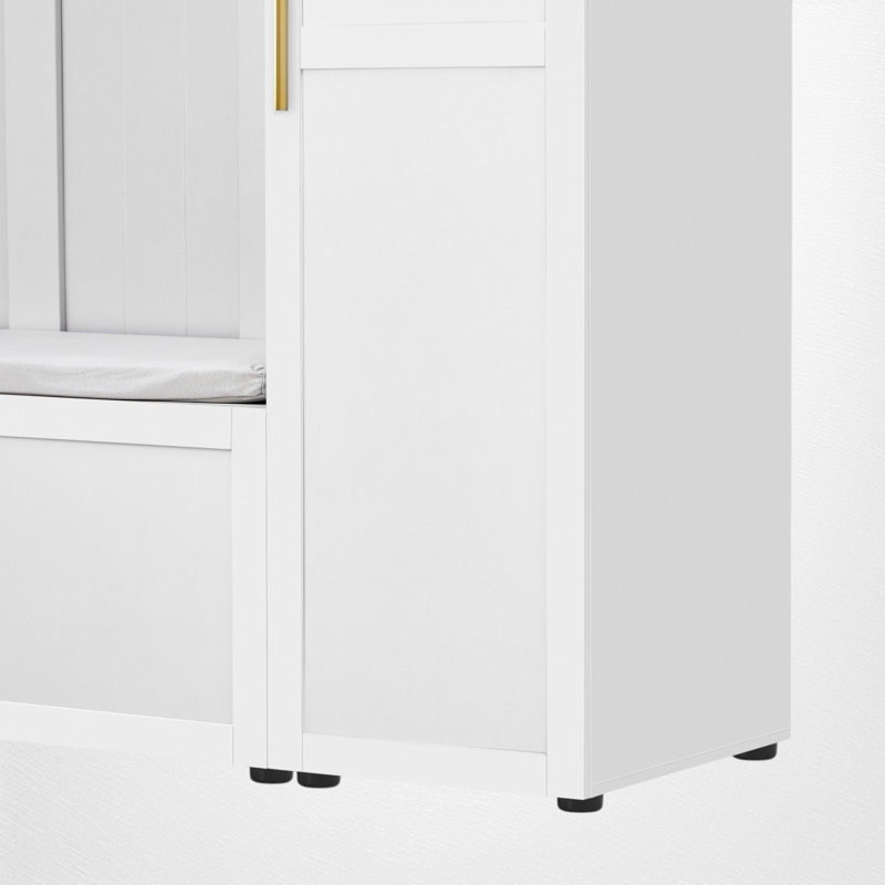 Arbre d'entrée avec banc, siège rembourré et rangement pour armoire, contemporain, vestibule, White