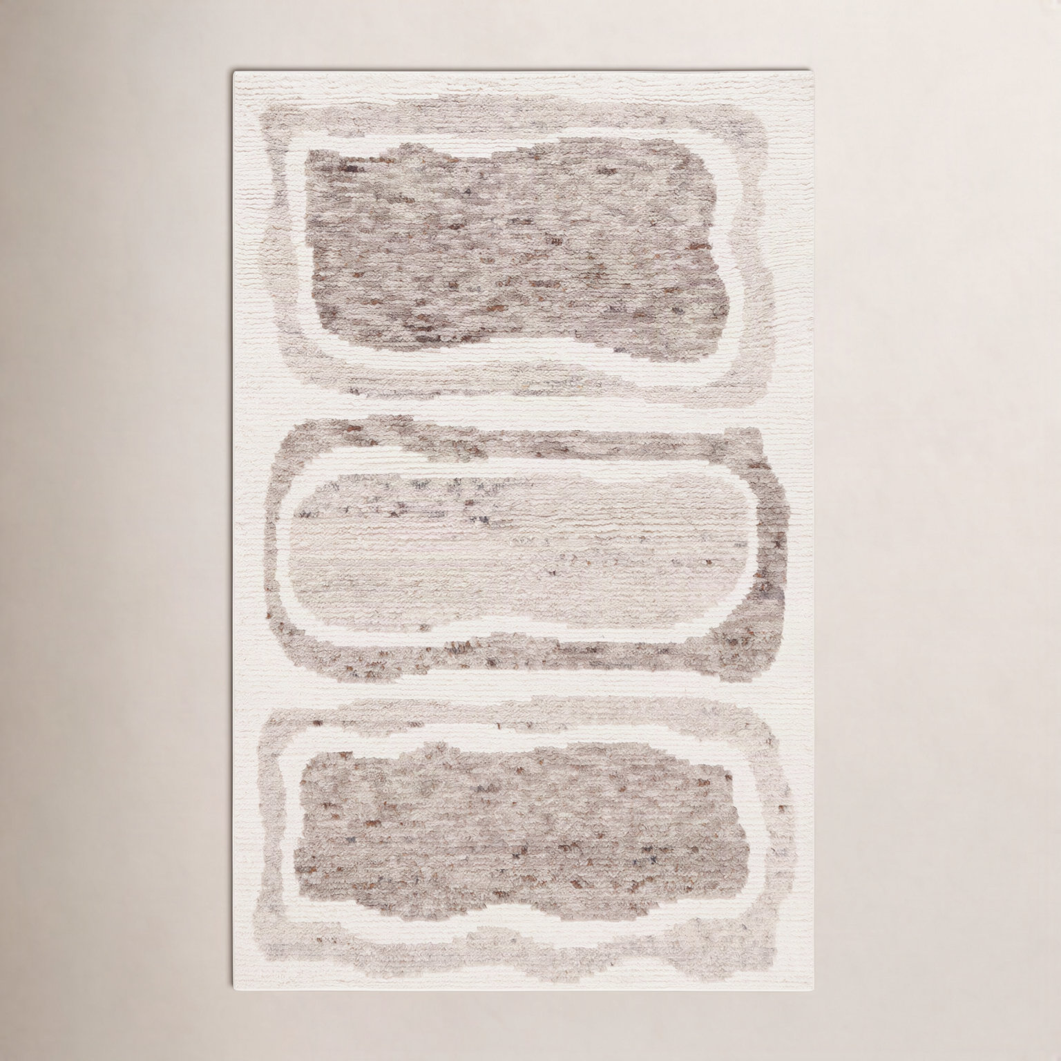 Serana Ivory Brown Hand-Knotted Abstract Wool Rug, Rectangle 6' x 9'