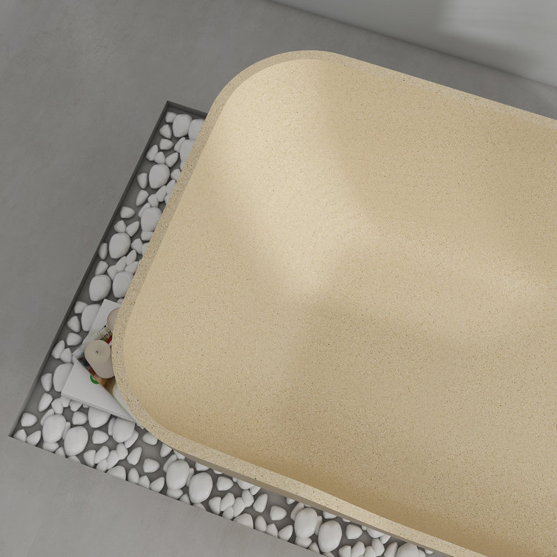 71'' X 31.5'' Freestanding Soaking Terrazzo Bathtub, Beige