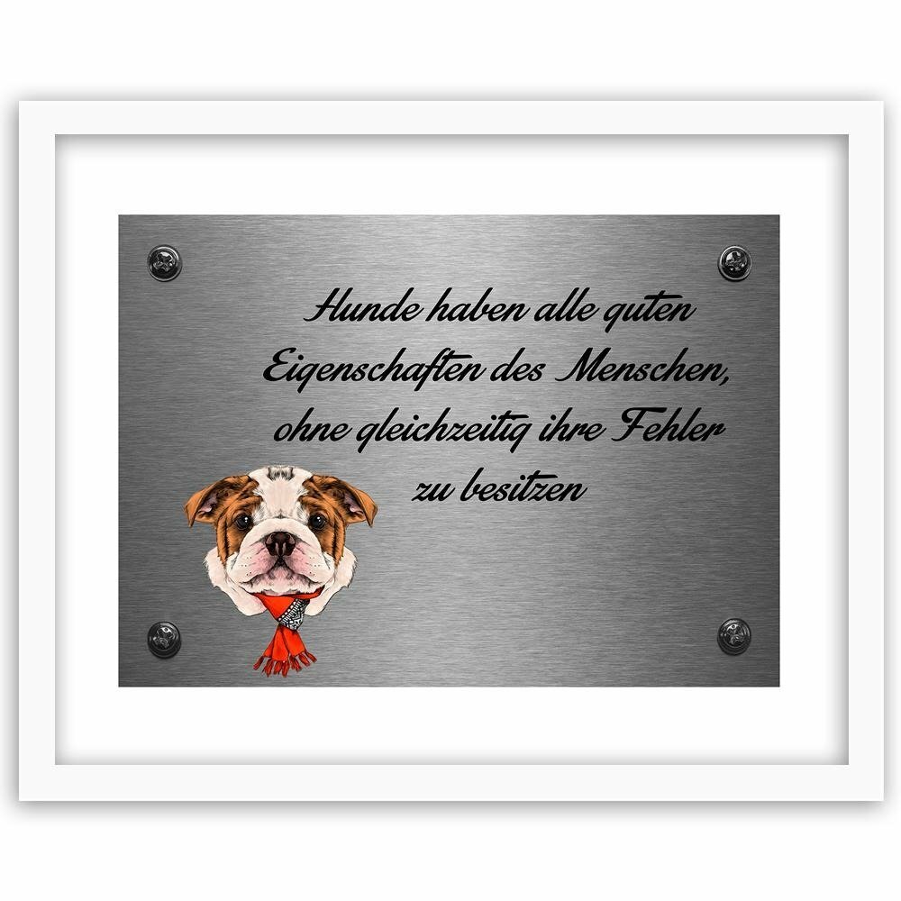 Gerahmter Grafikdruck Bulldogge mit rotem Schal