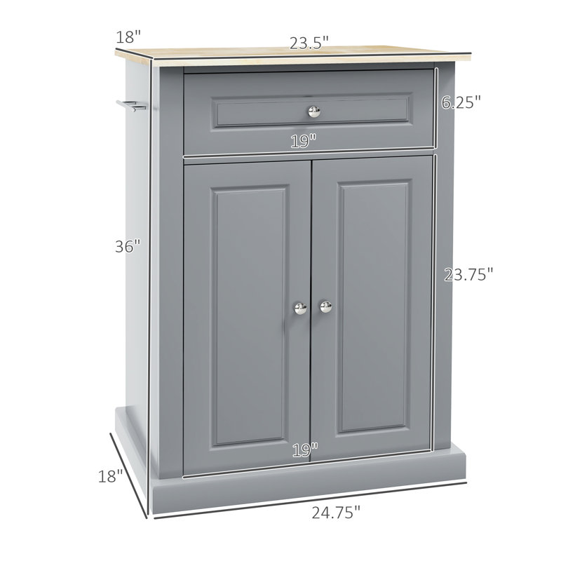 Rolling Kitchen Island Cart, Portable Serving Trolley Table With Drawer, Adjustable Shelf And 2 Towel Racks, Grey