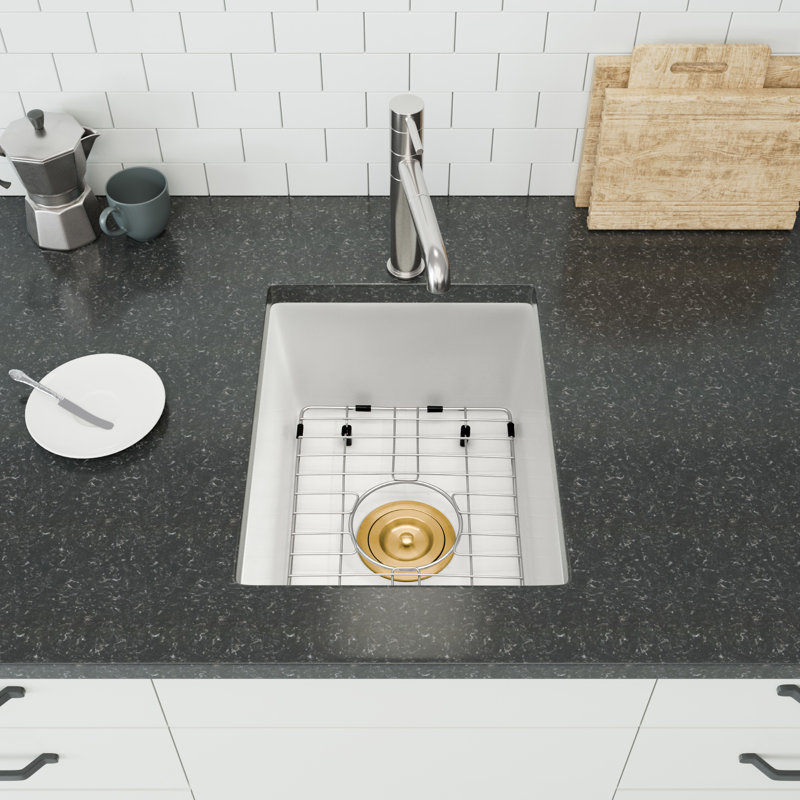 Évier de bar en granite avec grille d'évier et crépine Lqsqua L 14 po x l 18 po, Blanc