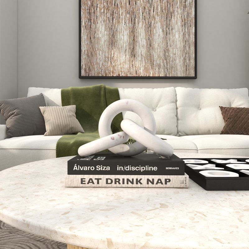 Sculpture en marbre faite à la main, H 2,5 po x l 9,95 po x P 4,95 po, Blanc