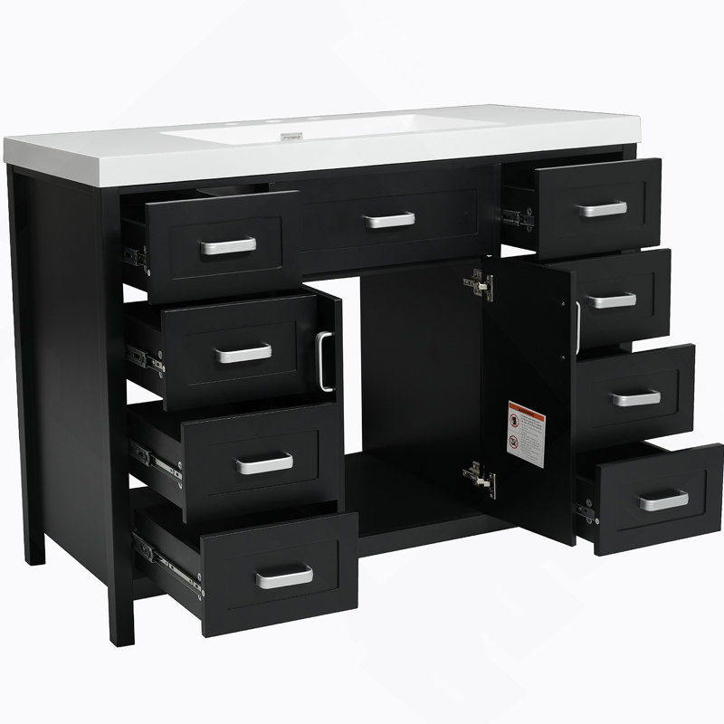 Meuble-lavabo avec lavabo, plusieurs options de rangement, système de fermeture en douceur, conception classique, idéal pour les salles de bain organisées
