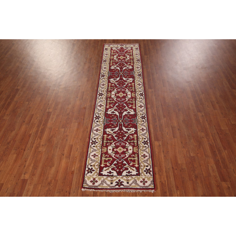 Tapis de couloir oriental rouge et ivoire Oushak 3 x 10