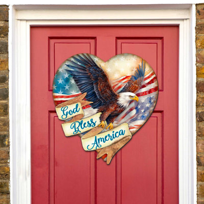 God Bless America Patriotic Eagle Heart Decorative Holiday Door Décor by G. DeBrekht
