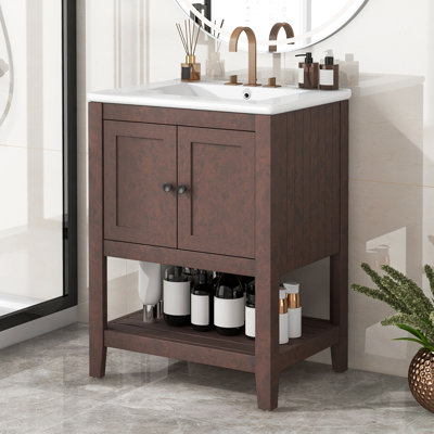 Meuble-lavabo de salle de bain avec lavabo et tablette ouverte