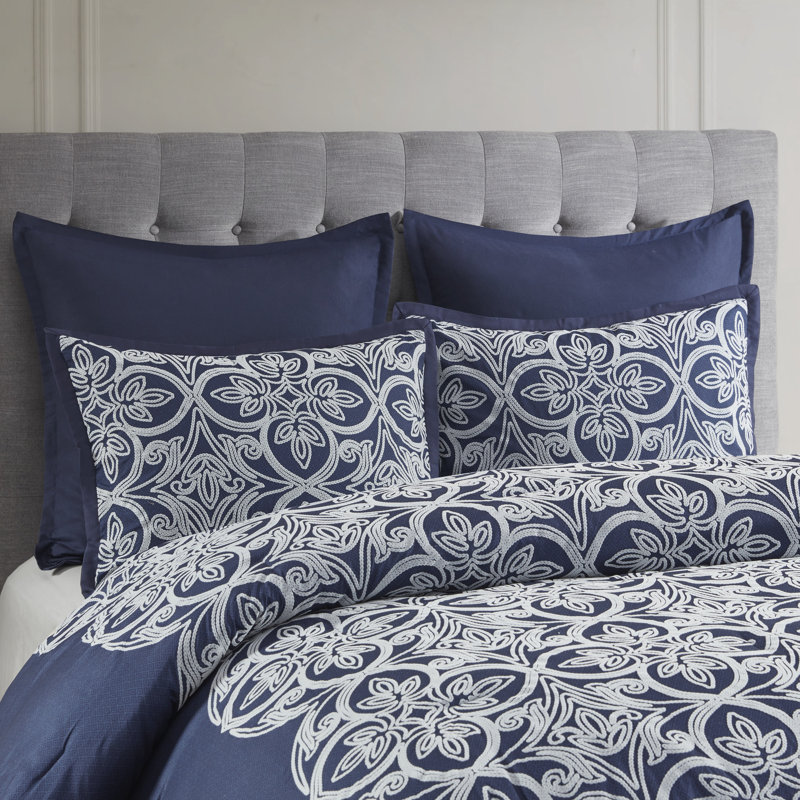 Navy Microfiber Full 7-Piece Comforter Set with Graphic Detail