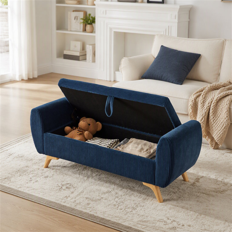Banc rembourré en velours côtelé de 57 po de conception moderne avec banc de rangement en bois pour les chambres à coucher, couloir