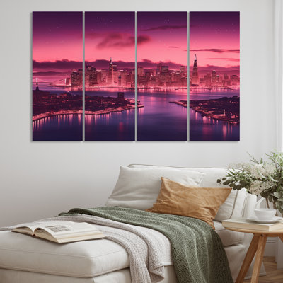 «San Francisco Skyline And Bay Bridge V», impression sur toile de paysages urbains - 4 panneaux
