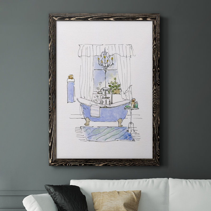 «Sketchy Bath I», peinture sur toile encadrée, H 31,5 po x l 23,5 po x P 1,5 po, Cadre noir