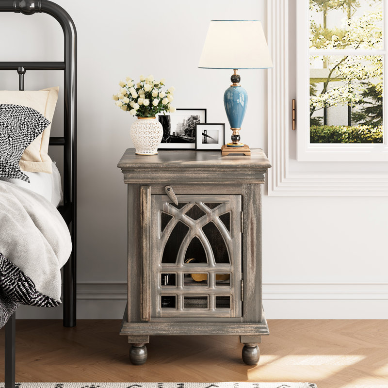 Table de chevet en bois massif gris antique, profondeur de 18 po, assemblage rapide pour rangement dans la chambre à coucher - hauteur de 24 po, rangement