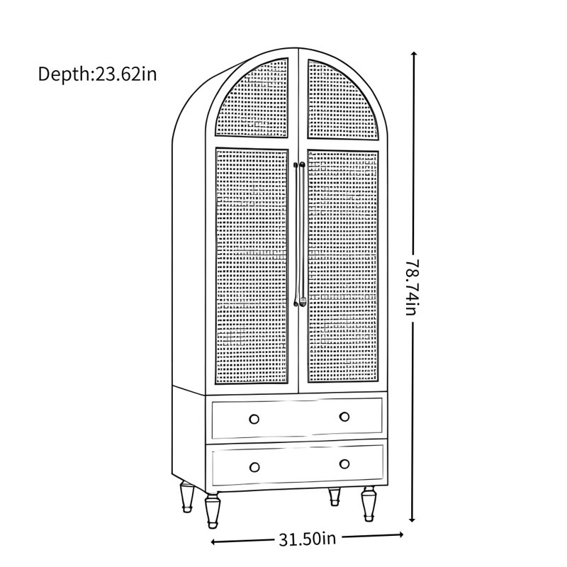 Armoire simple en rotin de style américain à double porte, Vert