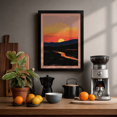 Golden Sunset Over Hills Modern - Print