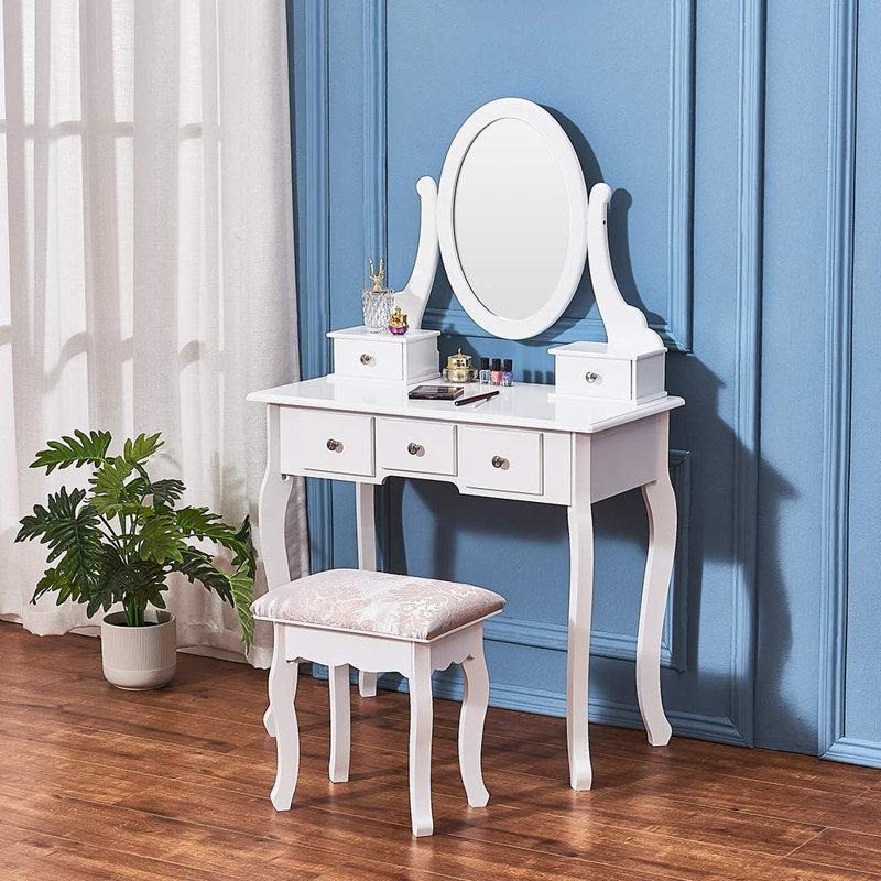 Bomford Dressing Table with Mirror, White