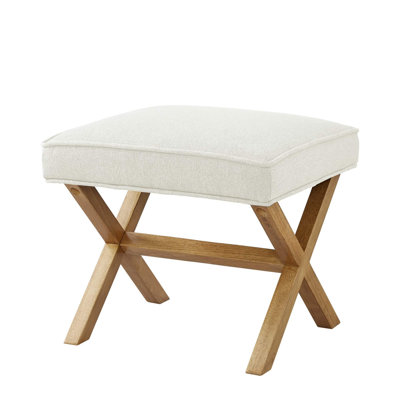 Petit repose-pied ottoman, tabouret carré en polyester de style moderne du milieu du siècle, lin, ivoire