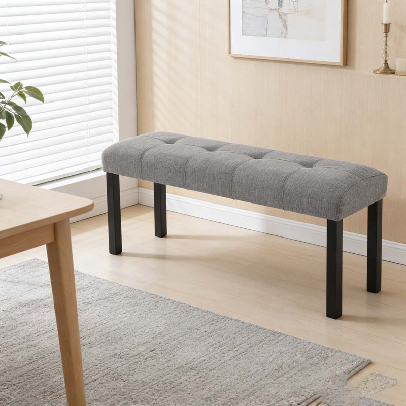 Modern Tufted Linen Dining Bench, Gray