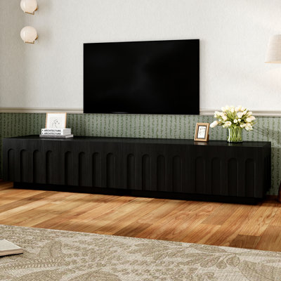 Modern Arched Tv Stand For Up To 80-Inch Tvs, Dual Purpose Coffee Table With 4 Drawers, Black Storage Cabinet Home 4 And Table, Living
