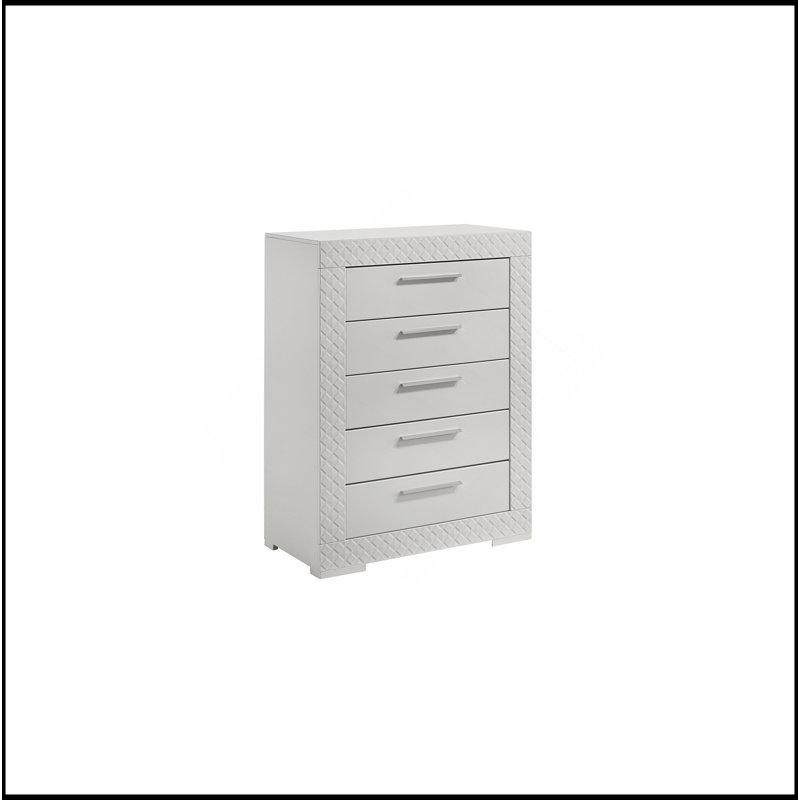 Commode 5 tiroirs en bois blanc Blanca