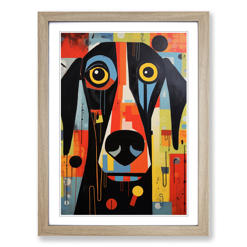 Dog Constructivism - Single Picture Frame Print on Wood, Oak Framed, 34cm H x 25cm W