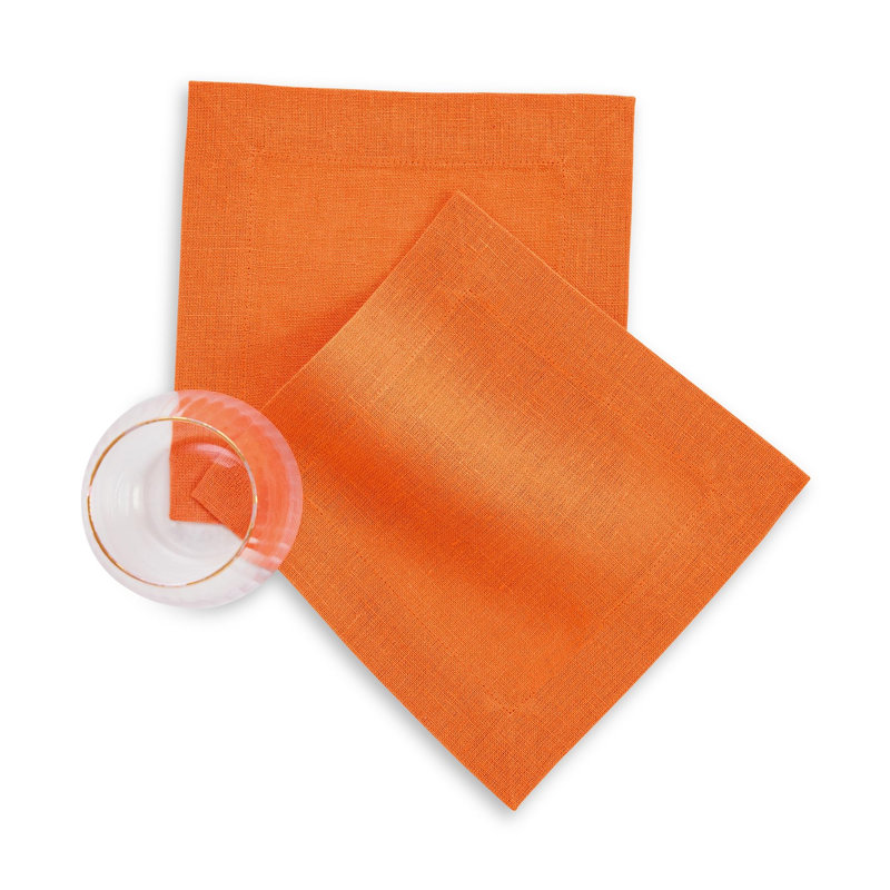 Dru - Cotton Linen Plain Cocktail Napkins, Pumpkin