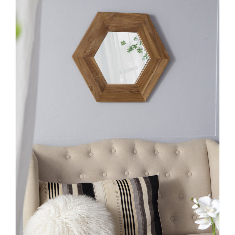 Miroir hexagonal 18,5 "x 18,5" avec cadre en bois naturel, décoration murale, Naturel