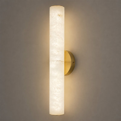 Natural Alabaster Cylinder Wall Sconce with 3-Color Temperature, 19.6'' H Hardwired Integrated LED Wall Light  for Bedroom Living Room Hallway