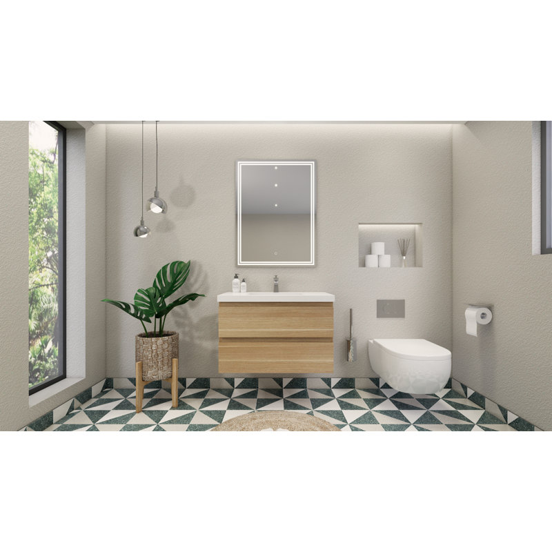 Amahd Single Bathroom Vanity with Acrylic Top, White Oak