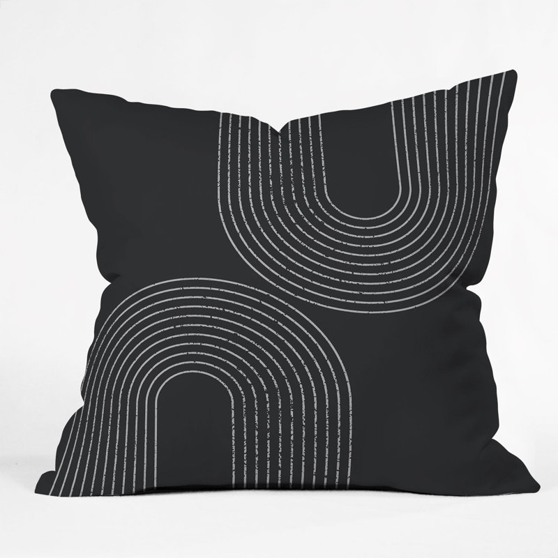 Housse de coussin d'extérieur rectangulaire Sheila Wenzel, 16 po x 1 po, Noir / blanc abstrait 1