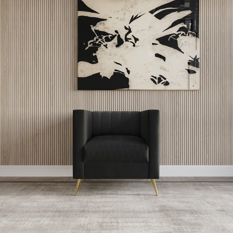 Fauteuil carré en velours Cramlington, Velours noir