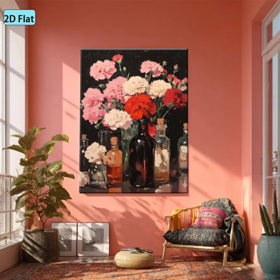Elegant Carnation Bottles Still Life Canvas Print - Urban Studio