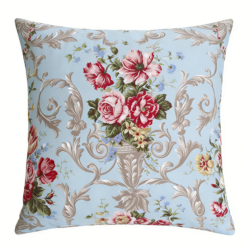 Blue Floral Throw Pillow Case 26x26 Inch - Colorful Flowers Decoration Pillow Cover Vintage Wildflowers Pillows Cover Outdoor Farmhouse Plant Cushion Case for Home Couch Bed Sofa
