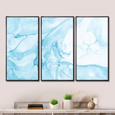 Art liquide en bleu clair et turquoise I - ensemble d'art moderne sur toile encadrée moderne de 3