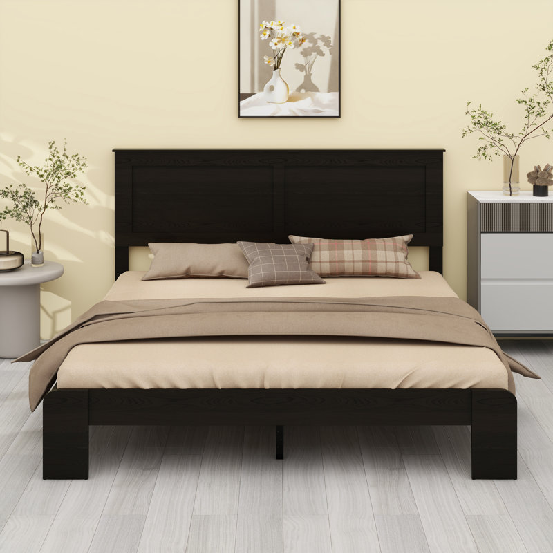 Cadre de lit plateforme en bois silencieux avec assemblage facile d'outils et rangement spacieux sous le lit
